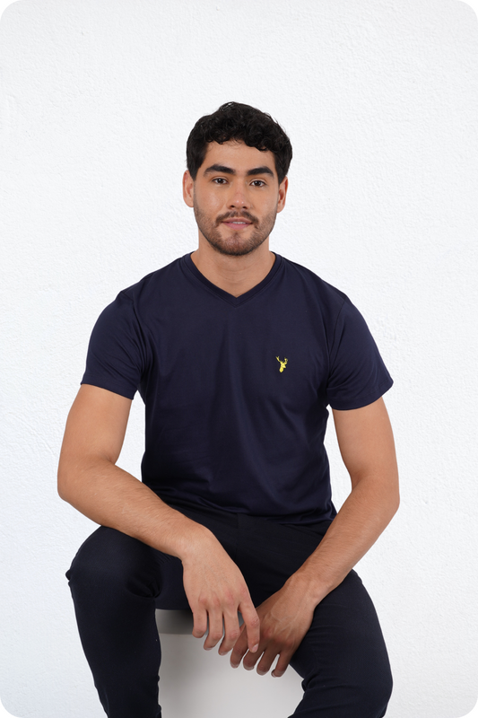 Camiseta Slim Fit Azul Cuello V