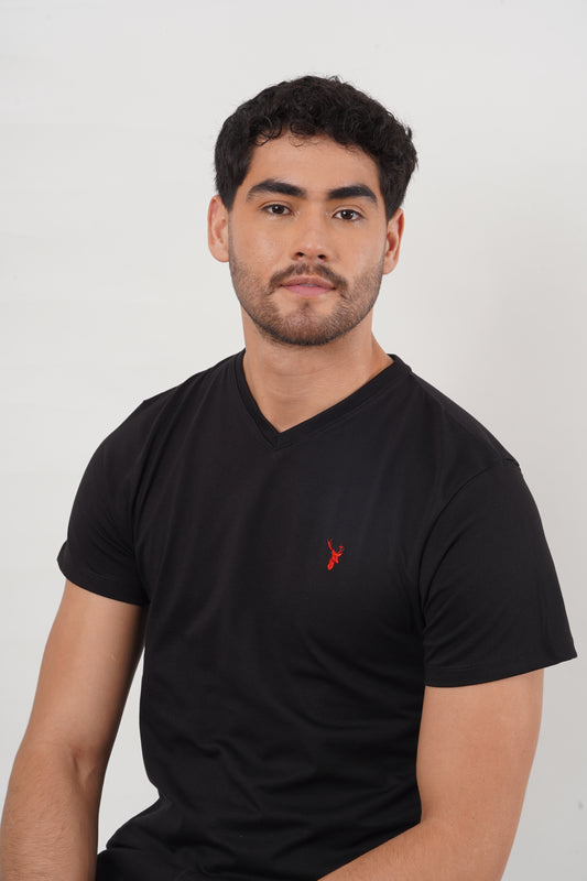 3 - PACK Camisetas Negra-Azul-Rosada Slim Fit Cuello V