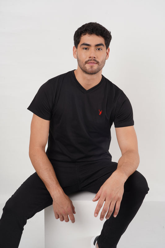 3 - PACK Camisetas Negra-Azul-Rosada Slim Fit Cuello V