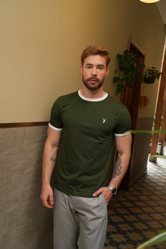 Camiseta Bauhaus Rib Contraste  Verde