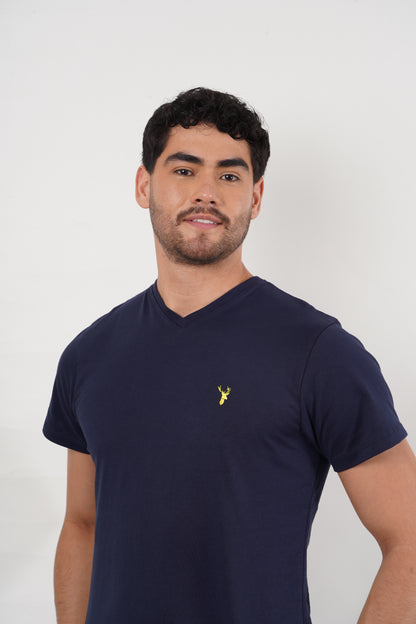 3 - PACK Camisetas Negra-Azul-Rosada Slim Fit Cuello V