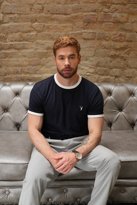 2- Pack Camiseta Bauhaus Rib Contraste - Azul y Blanca